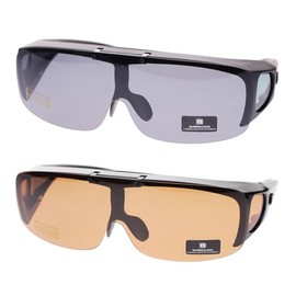 SA106 Barricade Large Mens Polarized Flip Up Fitover Sunglasses ([2-Pack] black, brown)