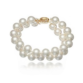 2-strand sea shell pearl bracelet - white sea shell pearl bracelet for woman 8 inch 8mm dmb0027-20