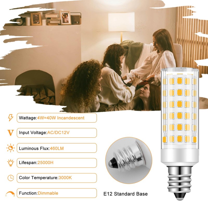 12V 40W E12 LED Candelabra Light Bulbs 4W Warm White