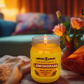 Lemongrass Candle for Glass Mason Jar Candle, 12 OZ Smokeless, Non-Toxic, Citronella Candles with Natural Essential Oils for Outdoor or Indoor, Patio, Deck