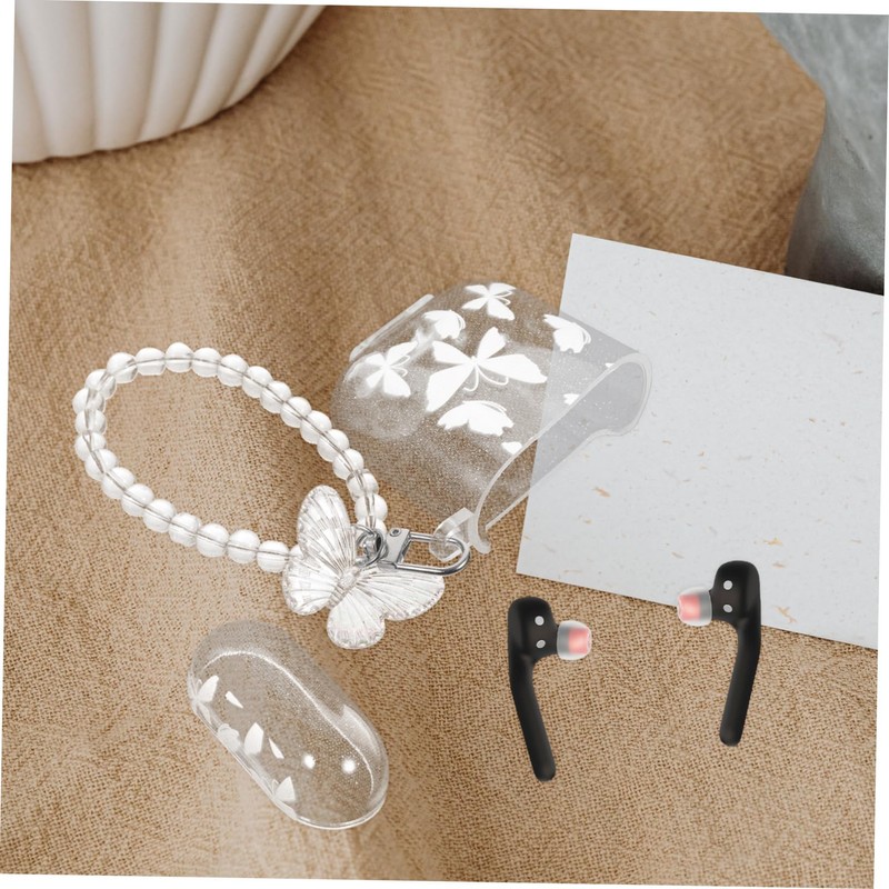 KONTONTY Earbuds Case Butterfly Beaded Chain Protective Shell for Stylish