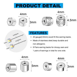 AOEDEJ Flat Earring Backs Replacements Locking Pin Backs Earring Lifters Backs for Earrings Gold Earring Backs for Studs Earrings Backs (Silver)