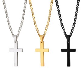 XFSRG 3 Pieces Cross Chain Men's Alloy Cross Pendant Chain in Silver Gold Black 60 cm Length Jewellery for Men Boys Ideal for Christening and Everyday Use
