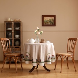 ISAENNE French Tablecloth for Round Tables,Linen Table Cloth with Colorful Flowers Pattern,Heavy Durable Table Cover for Dining Thanksgiving Kitchen Decor Party Christmas,Diameter 67"