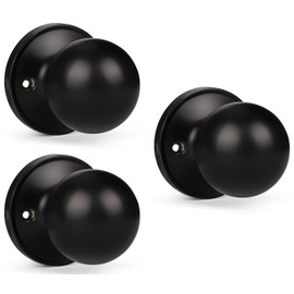 KNOBWELL 3 Pack Single Sided Dummy Door Knob Closet Door Knob Set, Interior Door Knobs Reversible for Left or Right Handed Doors, Matte Black