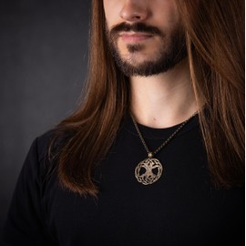 Handcrafted Hand Hammered Yggdrasil Viking Norse World Tree of Life Necklace For Men - Brass Cast Tree of Life Pendant - Viking Gifts - 22 Inch Long Chain Included