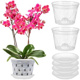 YARNOW 5 Sets Clear Orchid Pot Plastic Orchid Pot with Holes and Saucers Slotted Nursery Pots for Orchid Repotting