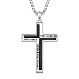 ROMANTICWORK Cross Chain 925 Sterling Silver Cross Necklace Cross Pendant Christian Religious Gothic Cross Jewellery Gifts for Men Women, Sterling Silver, No Gemstone