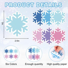 JarThenaAMCS 24 Packs Winter Snowflake Sticky Notes Pink Blue Purple Memo Pad 6 Colors Reminder Notepad for Christmas Annotating Office Classroom, 480 Sheets
