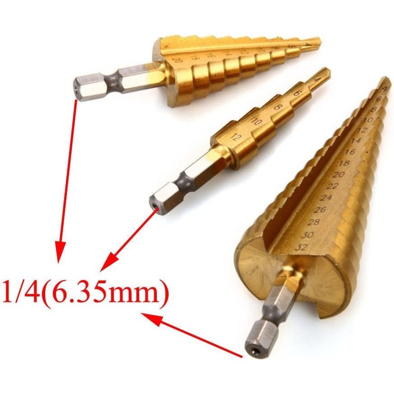 FIXTOOLS 3PCS HSS Step Bits, High Speed Steel Step Drill
