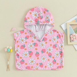 Doisbetthsay Toddler Beach Towel with Hood Kids Waffle Swim Cover Up Bath Towel Surf Poncho Boys Girls Hooded Beach Towel (Pink, 0-6 Months)