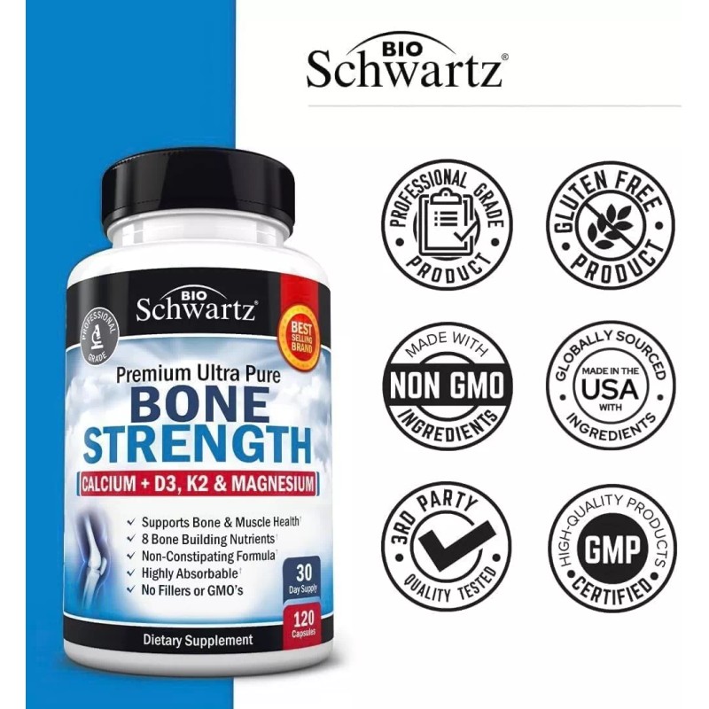 Bone Strength Calcium Supplement w/ Calcium, Vitamin D3, K2, C,