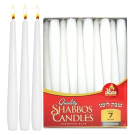 Ner Mitzvah Classic 8 Inch Taper Candles for Shabbat, Dinner Tables, Restaurants, Ceremonies and Emergency, 7 Hour Burn Time - White (Pack of 30)