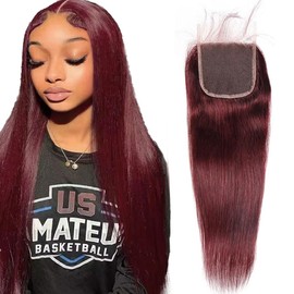 #99j Burgundy Lace Closure 4X4 HDTransparent Lace Front 30 Inch Brazilian Virgin Hair Free Part Pre Plucked 100% Wine Red Straight Lace Closure Human Hair Extensions
