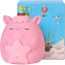 Creamily Unicorn Piggy Bank Girls, Briuhap Unbreakable Resin Money Coin Bank, Cute Kids Piggy Bank with DIY Alphabet & Rhinestone Stickers, Great Gifts for Birthday, Christmas, Baby Shower (Pink)