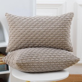 Madizz Set of 2 Boho Striped Cushion Covers, Soft Corduroy Decorative Cushion Cover for Bedroom, Sofa Cushion Cover, Taupe, 40 x 60 cm