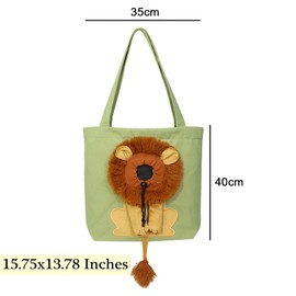apott Dog Tote Bag with Zipper Cat Shoulder Carrier Lion-Shaped Pet Canvas Bag for Daily Use Walking Travel (S, Light Green)