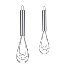 Xzhixiao 2 Pieces Flat Wire Egg Whisk Stainless Steel Egg Whisk Kitchen Whisk Magic Hand Whisk Used for Blending Whisking Beating Stirring(8 Inch and10 Inch)