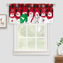 Gaakvrr Christmas Valance Curtains for Windows, Christmas Snowman Red Panels Winter Falling Snowflake Kitchen Valances for Windows, Window Treatments for Kitchen Bathroom Bedroom 45x135cm（18x54 Inch）