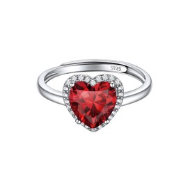 ChicSilver 925 Heart Silver Ring with 12 Birthstone Women Girls Adjustable Ring with Cubic Zirconia Wedding Ring Loss Ring Proposal Ring, Sterling Silver, Cubic Zirconia