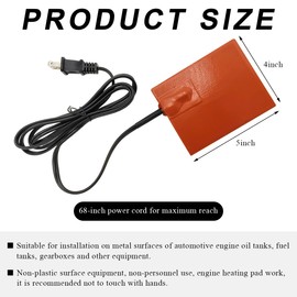 DXNQ Car Engine Heater Pad, 4"×5" Silicone Car Heating Pad with 68" Long Power Cord, 120V 150W Self-Adhesive Oil Pan Heater Pad for Metal Surface, Car Engine Heater Accessories