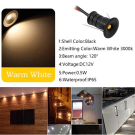 kpslucerna 10pcs 0.5W Small LED Downlight Mini Recessed Ceiling Spotlight 12V Kitchen Staircase Showcase Hallway DIY Lighting Downlight (Black Warm White)