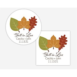 Wedding Invitation Return Address Label, Fall Leaves Return Address Sticker, Round Address Label (#042-3-WH)