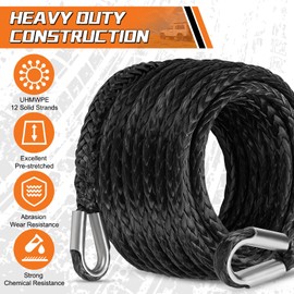 Aomifunny Synthetic Winch Rope Extension, 3/8Inch x 50Ft 26500 Lbs Winch Extension Cable Replacement Tow Ropes Line for Off Road Vehicle ATV UTV Truck SUV Jeep (Black)