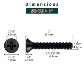 #8-32 x 1" Flat Head Machine Screws (100 pcs), 18-8 (304) Stainless Steel, Phillips Drive Flat Head Machine Screws, Black Oxide Coated, Fayeploo (with Phillips Driver Bit)