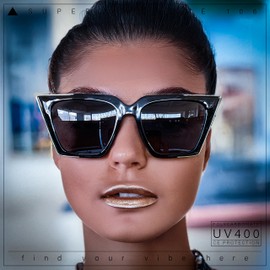 Womens Square Gothic Geometric Cat Eye Plastic Fashion Sunglasses All Black