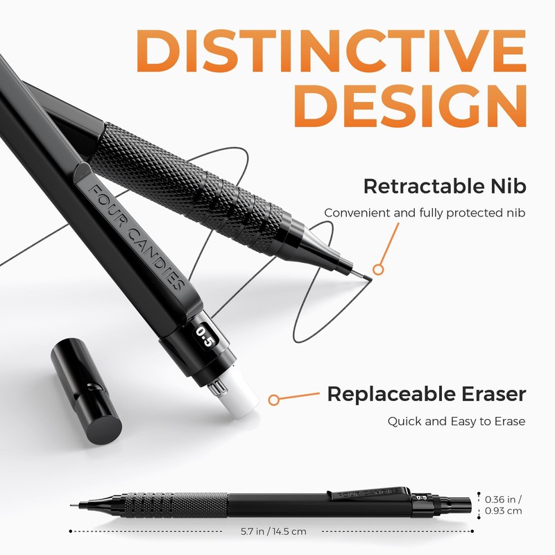 Four Candies Metal Mechanical Pencil Set, 3PCS Art Drafting Pencils