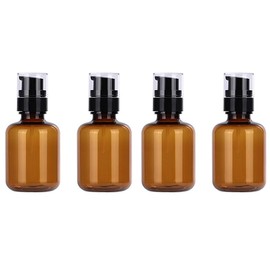 4 Pcs Amber Boston Round Bottle with Black Treatment Pump,120ml 4oz Amber Plastic Travel Bottles,Brown Essential Oil Container with Pump,Amber Lotion Bottle Reusable Lotion Container