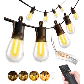 TBOSW Outdoor String Lights Patio LED Light Outside - 45M 43+2 S14 LED Dimmable 150ft Porch Lighting IP65 Waterproof