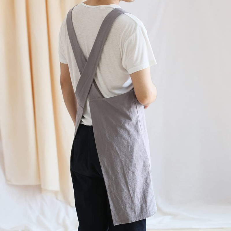 Glorlliant Japanese Style Kitchen Apron Cross Back Apron with Pockets