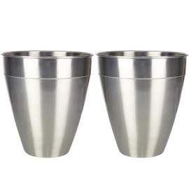 3SCompany Gramercy Round Stainless Steel Trash Can Satin Brushed with Beaded Border, Waste Basket Garbage Can for Bathroom, Bedroom, Home Office, College Dorm, Kitchen, 5" x 9" x 10"ht. (2 Pack)