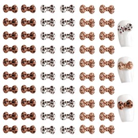 TVETE Ribbon Parts, Nail Parts, Ribbon, Stone, Gel Nail Parts, Set of 60, Leopard Pattern, Brown, Khaki, White, Small, Mini, Cute Nail Parts Set, Gal Yamamba, Autumn/Winter Color, Maillard Style