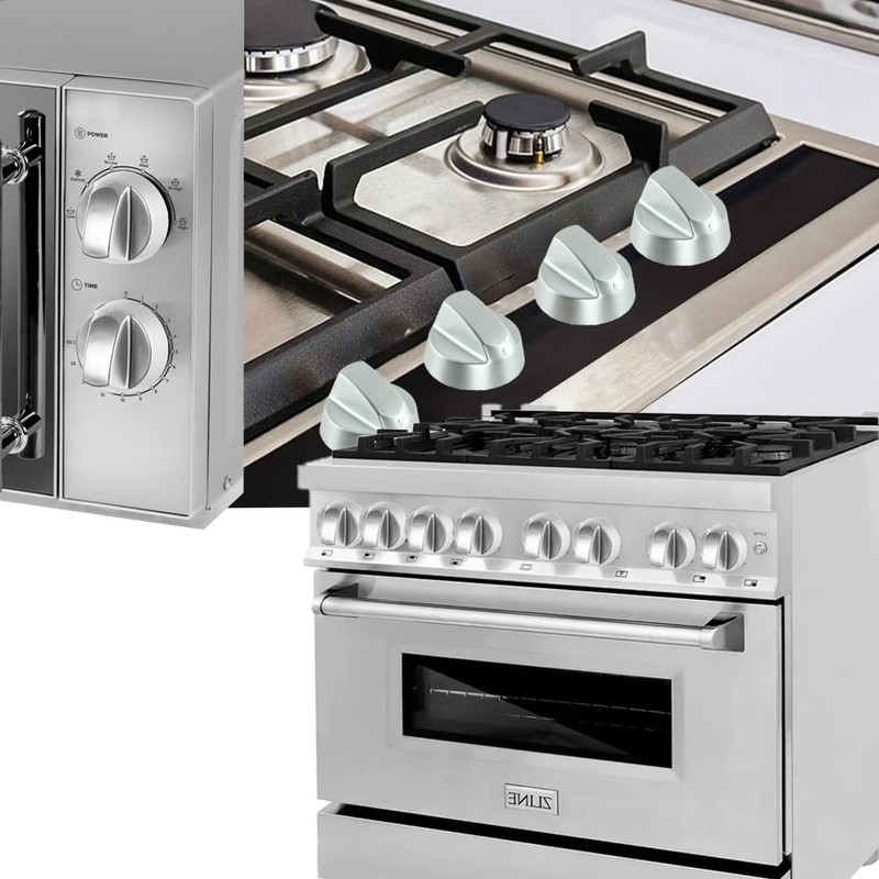 5x Oven Cooker Hob Control Silver Knob Switch + 5