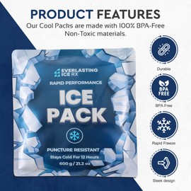 Rapid Performance Reusable Ice Packs for Coolers or Lunch Box | 4 Pack | Cold for Up to 12 Hours | Ice Packs for Cooler, Long Lasting for Camping, Beach