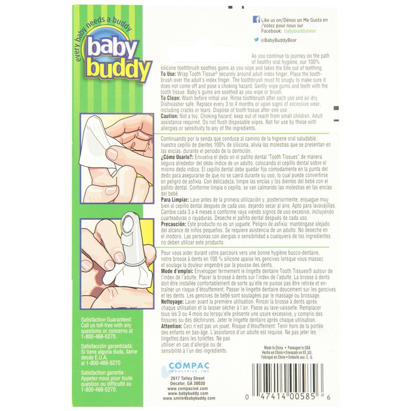 Baby Buddy Wipe N Brush Silicone Toothbrush and Dental Wipe