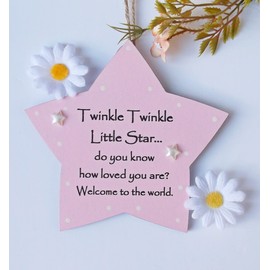 Craftworksdirect Twinkle Twinkle Baby Girl New Birth Keepsake Gift Star, PInk, 13 x 13 cm