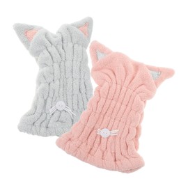 WOONEKY Cat Hair Hat Microfiber Hair Towel Quick Drying Hat Shower Cap for Women Girls Random Color
