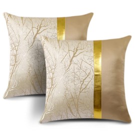 JOTOM Cushion Covers 45 x 45cm Gold Patchwork Abstract Cushion Case Square Decorative Modern Throw Pillow Covers Luxury Pillowcases for Couch Bed SofaOutdoor Decor Pillow Cases Pack of 2 (Beige)