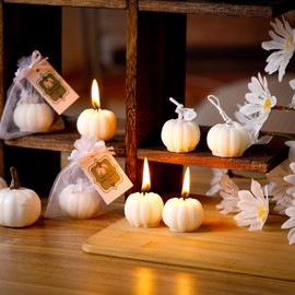 Treela 24 Sets Pumpkin Candles Fall Baby Shower Party Favors for Guests Little Pumpkin Shape Tealight Candle for Thanksgiving Autumn Baby Shower Wedding Birthday Thank You Return Gifts(White)