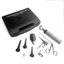 Vet-Otoscope with Ophthalmo-Scope Square Head 2 "C Battery Handle 8-Pcs Kit with Black Plastic Box