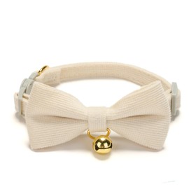 Cute Cat Collars With Bow,Quick Release Safty Buckle with Bells,Soft and Comfy Cordoroy Material in Off White Pack of 1