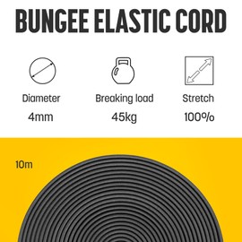 Kamu Synber Bungee Cord 4mm x 10m Elastic Shock Cord Bungee Rope for Tarpaulin, Kayak, Tie Down, Camping | Black