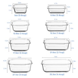 Vtopmart 8 Pack Glass Food Storage Containers with Airtight Lids, Glass Meal Prep Containers, Lunch Office Meal for Microwave, Oven, Freezer and Dishwasher, BPA Free
