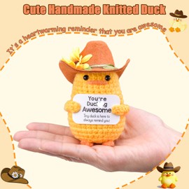 Mwmoeen Pocket Hug Positive Ente Cowboyhut, Positive Duck Strickwolle Ente, Emotionale Unterstützung Enten Geschenke Party-Dekoration Familie Freunde Geschenk Kleines Geschenk für Freundin