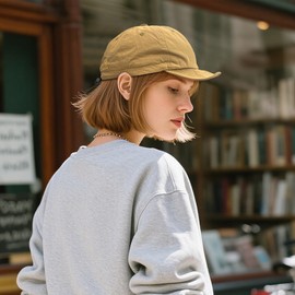 Clakllie Cotton Men's Short Brim Cap Low Profile Baseball Cap Adjustable Dad Hat Flat Peak Caps Running Hat,CRGD25-Khaki