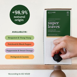 ATTITUDE Hand Soap with Essential Oils, EWG Verified, Plant and Mineral-Based Ingredients, Vegan Products, Bulk Refill, Petitgrain and Jasmine, 67.62 Fl Oz